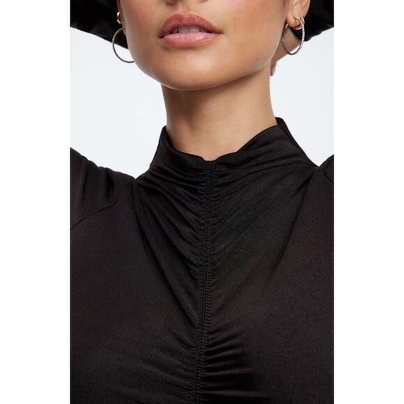 Good American Good Touch Disco Ruched Mock Neck Thong Bodysuit Black Size XXL - Picture 4 of 12